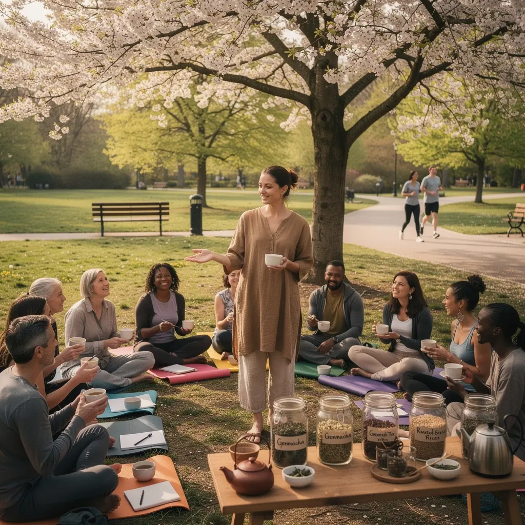 Tradicionális japán teázási szertartás, ahol genmaicha teát szolgálnak fel.