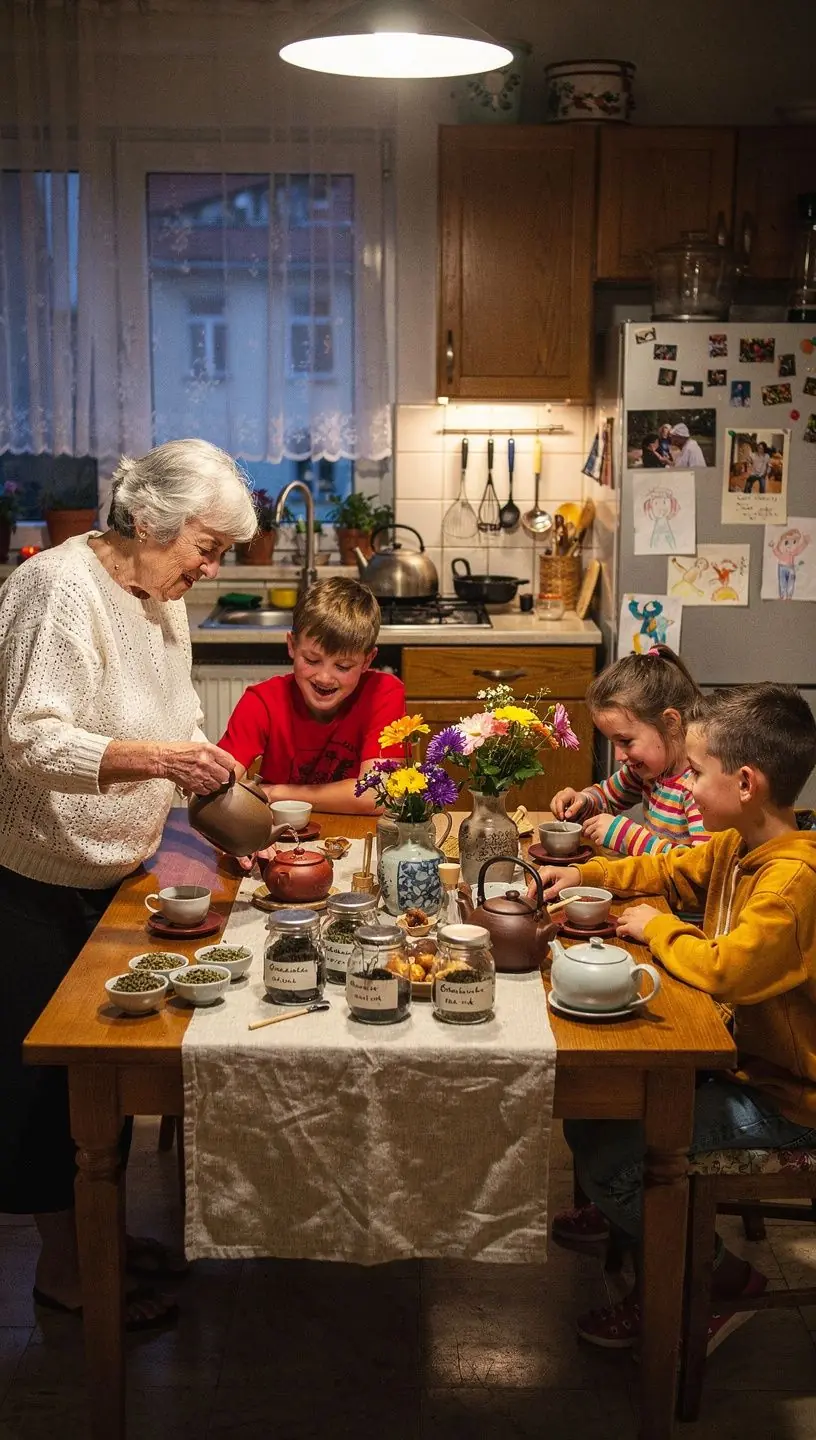 Színes tálban elhelyezett genmaicha tea, amely gőzölgő csészében várja a fogyasztókat.